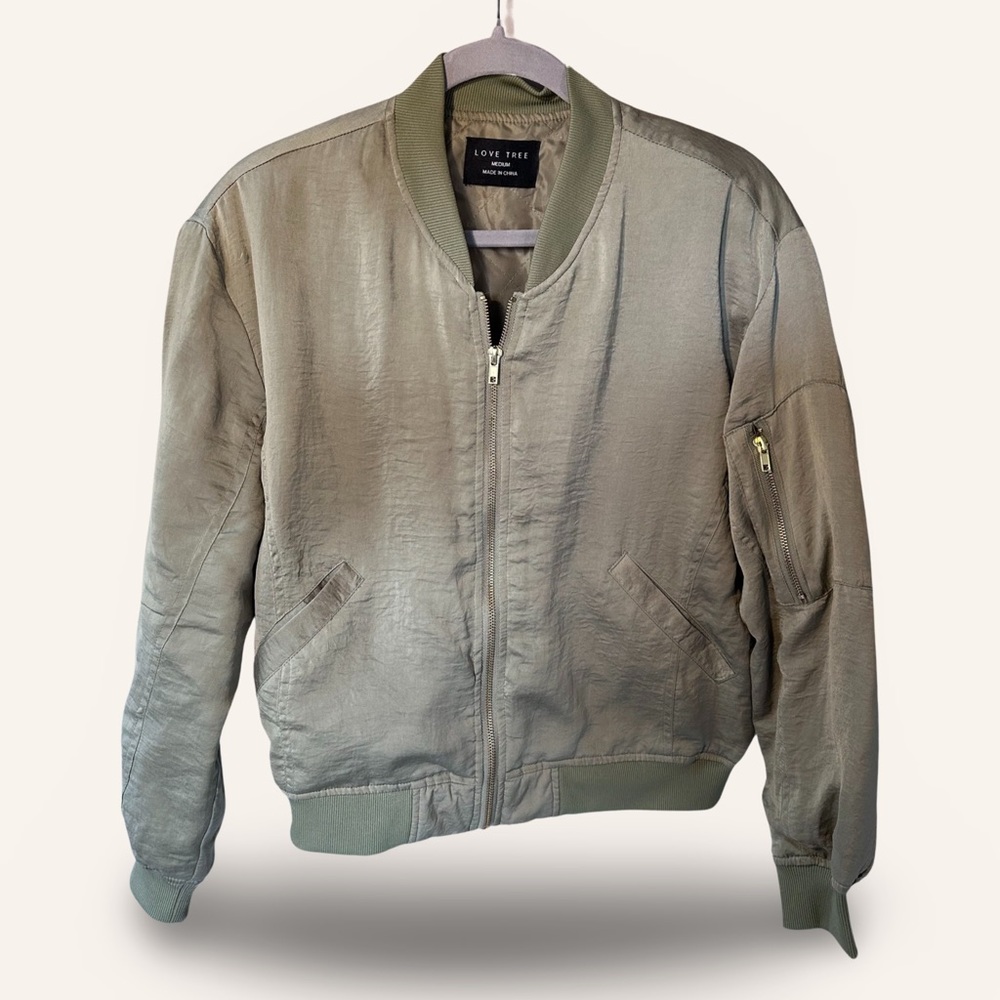 Love Tree Army Green Bomber Jacket